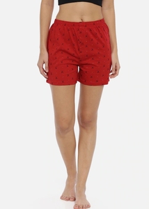 Women's Red Printed Cotton Shorts Mid Waist <b>Elastic</b> Knitted Breathable Regular Fit Casual Style Dot Pattern - Product Image 3