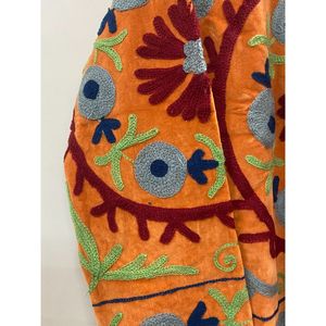 Hand Embroidered <b>Velvet</b> Cotton <b>Jacket</b> <b>Women</b> Mandarin Collar Full Sleeve Autumn Winter Bohemian Eye Pattern Open Front Coat - Product Image 4