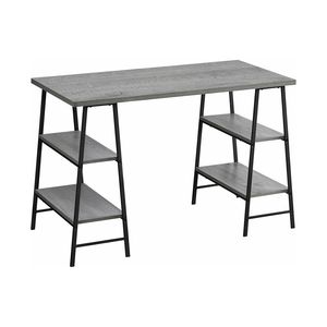 Contemporary Modern 48\"L Home Office <b>Computer</b> Desk with <b>Storage</b> Shelves Grey Laminate and Black Metal <b>for</b> Laptop Work - Product Image 2