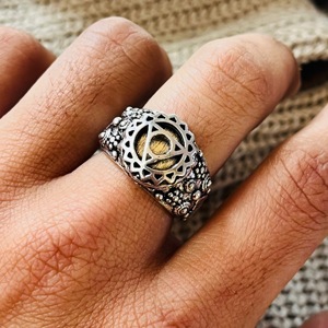 Ethnic Brass <b>Ring</b> Tribal Geometric Finger <b>Ring</b> Women Brass <b>Boho</b> <b>Ring</b> Oxidized Silver Finish - Product Image 3