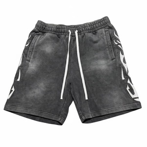 <b>Men</b> Washed <b>Grey</b> Hooded Zip Up Tracksuit Set Print Loose Fit <b>Hoodie</b> Shorts 2 Piece Streetwear - Product Image 4