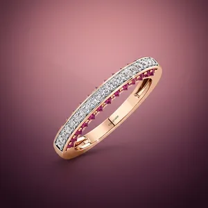 Bague de fiançailles de luxe avec diamant rond et saphir rose pour femme en or 10K 14K 18K et argent 925/935 plaqué rhodium - Product Image 1