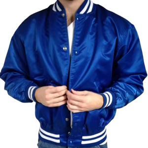 Chaquetas Varsity de Satén con Logotipo Personalizado al por Mayor, Chaqueta Casual de Lona con Cuello Alto y Manga Larga, Diseño Personalizado - Product Image 1