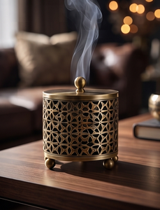 Iron Cylinder <b>Incense</b> <b>Burner</b> Gold Metal Hollow Carved Censer <b>Cone</b> Ash Catcher Holder Wholesale - Product Image 5