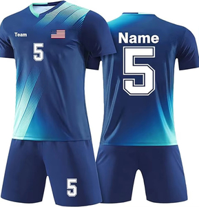 Uniform <b>Set</b> Custom Team Logo Ball Jersey with Short Sleeve V-Neck Collar Knitted Fabric Solid Sublimation Design Soccer Uniform - Product Image 6