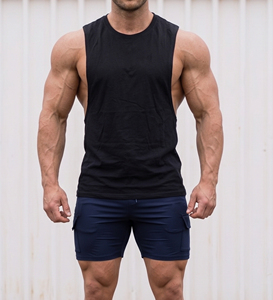 Camiseta sin mangas negra para hombre, cuello redondo, informal, tejida, 100% algodón, top de fitness, chaleco ligero para gimnasio. - Product Image 3