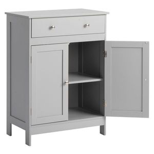 Mobile da Bagno in Truciolato Grigio con Rivestimento in Melamina 60*30*80cm, Doppia Anta e Cassetto Singolo - Product Image 1