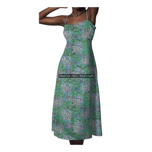 Nuevo Vestido Boho para Mujer con Estampado de Bloques, Tirantes Finos de Algodón, Diseño Gitano Hecho a Mano, Túnica Transpirable de Algodón con Estampado de Bloques y Tirantes Finos - Product Image 5