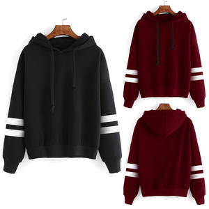 Unisex Oversized Hooded <b>Sweatshirt</b> Solid Color Knitted Long Sleeve Casual Style Autumn Wear Black And Red With <b>White</b> Stripes - Product Image 1