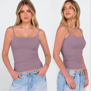 Nuevo Estilo, Camiseta Ligera para Mujer, Tejido de Canalé Elástico, Corte Ajustado, Suave y Transpirable, Sin Mangas, para Uso Diario Informal de Verano - Product Image 1
