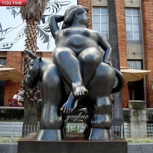 YOUFINE Statue de femme corpulente montant un taureau en bronze, sculpture corporelle voluptueuse, <span class=keywords><strong>Fernando</strong></span> Botero, pour place publique extérieure, parc public, espace urbain - Product Image 1