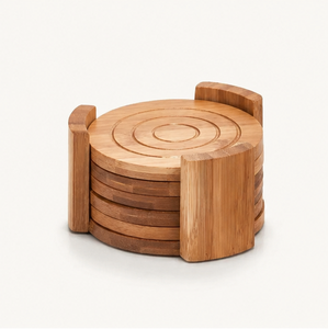Eco-Friendly Natural Bamboo Coaster Set Of 6 with Holder Heat Resistant And Non-Slip Round Wooden <b>Cup</b> <b>Mats</b> For Coffee Tableware - Product Image 3