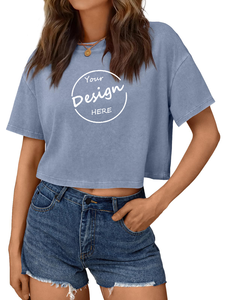 Summer 100% Cotton Fashion <b>Crop</b> <b>Top</b> T Shirt Short Sleeve Sexy Plain Women's T-shirts - Product Image 1