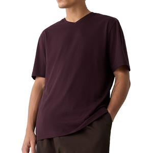 T-shirt en coton uni pour homme, manches courtes, col rond, coupe classique, couleur unie, vêtement décontracté, jersey tricoté, 100% coton - Product Image 1