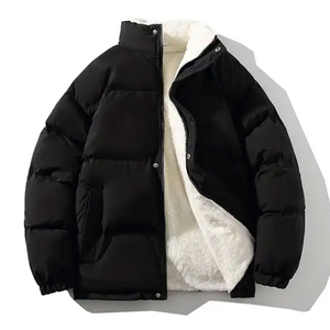 Canvas Stand Collar Front Logo <b>Thick</b> <b>Fleece</b> Winter Outdoor Men's Plus Size Puffer <b>Jacket</b> High Quality - Product Image 6