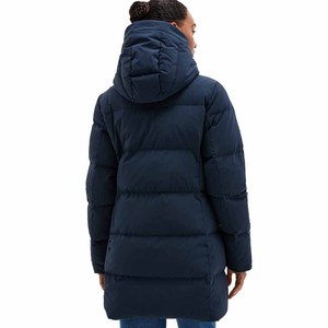 Manteau long matelassé à capuche pour femme, bleu marine, fermeture éclair, veste d'hiver épaisse - Product Image 5