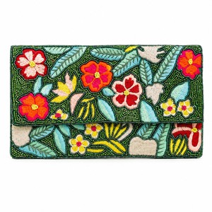 Women Bohemian Beaded Clutch Embroidered Floral Pattern Party Wedding Handbag Flap Closure Green Multicolor - Product Image 1