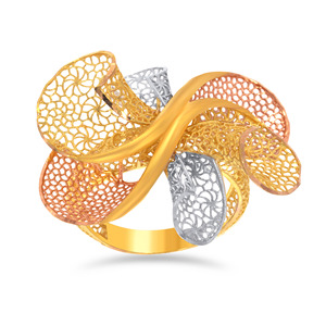 Anillo de Lujo con Filigrana Floral de Tres Tonos para Mujer, Acabado en Oro, Oro Rosa y Plata, Anillo de Cóctel de Diseño - Product Image 1