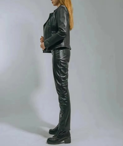 Pantalon en cuir PU noir ample pour femme, taille mi-haute, avec fermetures éclair et poches, collection 2026 - Product Image 1