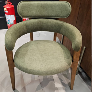 Luxury Solid Teak <b>Dining</b> <b>Chair</b> with Curved Barrel Back and Fabric Upholstery for Hotel Villa Restaurant - Product Image 1