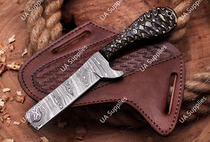 Cuchillo Profesional para Cortar Reses, Hoja de Acero Damasco con Alto Contenido de Carbono, Espiga Completa, Cuchillo de Caza Vaquero con Funda de Cuero Grabado OEM - Product Image 6