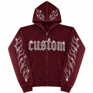 Sudadera con capucha de forro polar grueso con cremallera completa, con pedrería de cristal, de corte holgado y extragrande, estilo streetwear de invierno, con logotipo de fabricante personalizado, 100% - Product Image 2