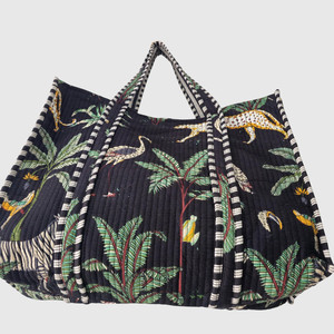 Bohemian Cotton Tote Bag With <b>Leopard</b> <b>Print</b> And Tropical Pattern Open Top Design For Shopping All Seasons - Product Image 5