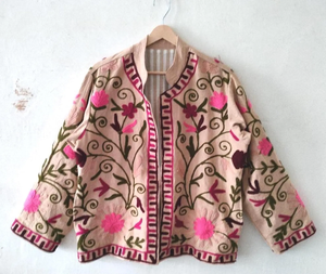 Handcrafted Suzani Embroidery Velvet Breathable Woven Bohemian Vintage Floral <b>Quilted</b> Eco-Friendly Winter Kimono Coat Jacket - Product Image 2