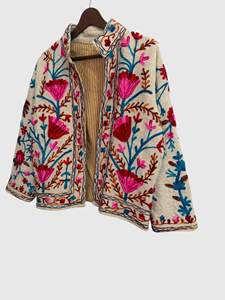 Veste à col mandarin brodée à la main avec des motifs floraux, manches longues, taille plus, en coton, style Prairie Chic, pour le printemps - Product Image 5