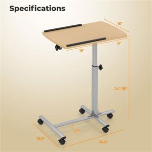 Adjustable 24.5-36 Inch Laptop Desk Cart Natural Mobile <b>Workstation</b> with Lockable Wheels and Tilt Angle - Product Image 4