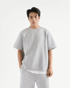 T-shirt uni tricoté à manches courtes pour homme avec bordure côtelée, couleurs unies, coupe oversize, Routine Vietnam, écologique - Product Image 1