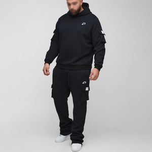 Survêtements cargo utilitaires pour hommes en gros – Sweat-shirts à capuche et pantalons de survêtement en molleton de coton épais à jambe droite – Tenue urbaine d'hiver – Logo personnalisé OEM - Product Image 1