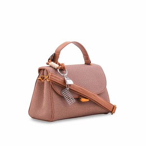Sac à main formel en lin marron café de qualité supérieure pour femme, avec garniture en cuir brun structuré, poignée supérieure, design élégant pour le bureau - Product Image 3