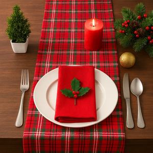 Premium 100% Cotton Red <b>Black</b> Plaid Table <b>Runner</b> Soft Durable Washable Eco-Friendly Customizable Reusable Dining Linen for - Product Image 1