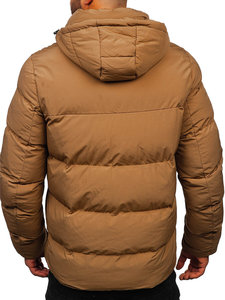 Veste d'hiver courte en duvet pour homme, marron, à séchage rapide, confortable, à capuche, coupe-vent - Product Image 4