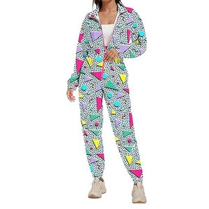 Women's Geometric Print Tracksuit Full Length Zipper Casual <b>Jogger</b> Sportswear Set Breathable <b>Polyester</b> Spring Wear - Product Image 4