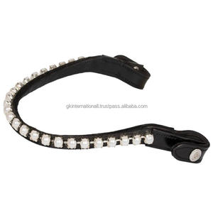 Bande de front de cheval en cuir de selle épaisse fabriquée à la main de haute qualité avec une seule rangée de poire et de cristaux méga cheval de bande de front bling - Product Image 2