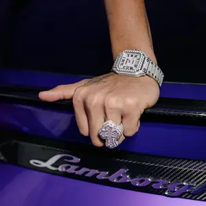 Anillo de Moissanita Iced Out con Cruz para Hombre, Plata de Ley 925 Sólida, Estilo Hip Hop, Banda de Declaración, Joyería con Diamantes de Laboratorio de Corte Baguette - Product Image 3