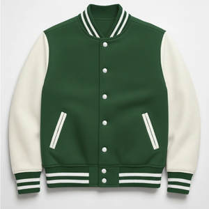 Men's Black Varsity <b>Jacket</b> White Sleeve Turn-down Collar Button Closure Casual Style Autumn Wear Solid Color Regular Fit - Product Image 4