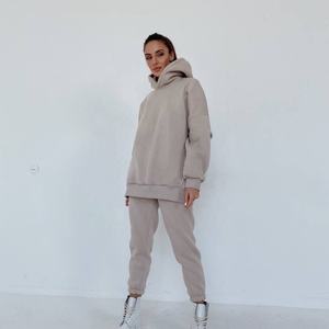 Chándal de algodón con capucha de gran tamaño para mujer, Conjunto personalizado de 2 piezas, y sudadera con capucha para mujer joggers, ropa larga para invierno - Product Image 3