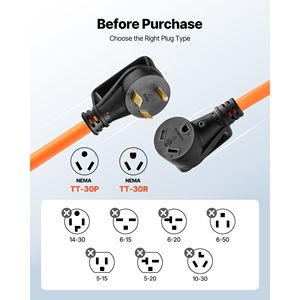Câble d'extension robuste pour camping-car 30 ampères 100 pieds 125V 2500W 10/3 AWG STW certifié ETL NEMA TT-30P vers TT-30R - Product Image 3