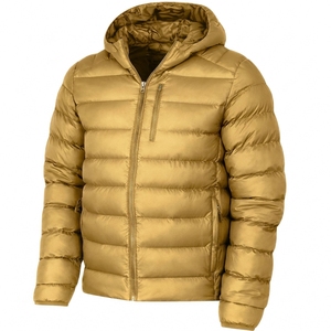 <b>Men's</b> Gold Hooded Down Coat Regular Fit Zipper Closure Casual Style Solid Color Polyester Outerwear Thick Warm Winter Wear - Product Image 1