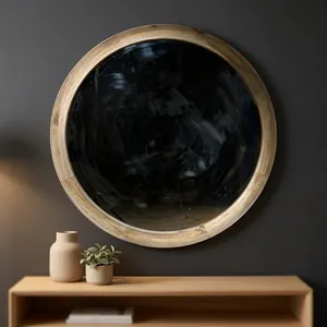 Wooden <b>Round</b> <b>Mirror</b> Frame Rustic Natural Wood Wall Mounted Decorative <b>Mirror</b> <b>for</b> Bedroom <b>Bathroom</b> Living Room - Product Image 3