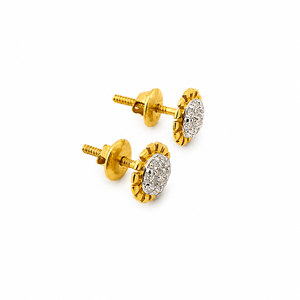 Boucles d'oreilles clous tournesol en or jaune 18 carats et diamants pour femme, finition polie, design de créateur, pour usage quotidien, soirée, mariage, cadeau, bijoux - Product Image 4