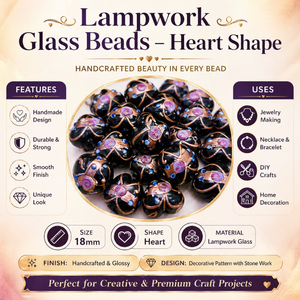 Decorative <b>Black</b> Lampwork Glass <b>Heart</b> Beads 18mm Handmade | High Quality Designer Jewelry Making Craft Accessories EXCEL EXPORTS - Product Image 4