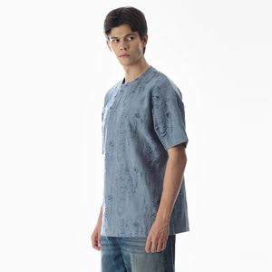เสื้อยืดโอเวอร์ไซส์สีฟ้าอ่อน ขาดเซอร์ๆ แบบวินเทจ แขนสั้น คอกลม สไตล์สตรีทแวร์ - Product Image 6