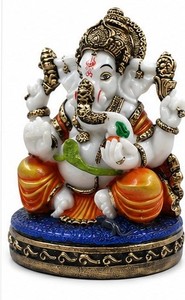 Traditional Handicraft Colored Resin Lord Ganesh <b>Statue</b> Hindu God Figurine Elephant Sculpture <b>Gold</b> Accent Diwali Home Decor - Product Image 4