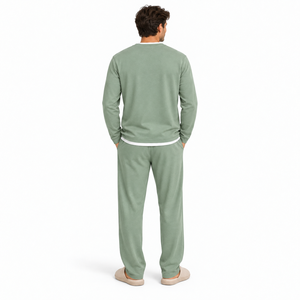 Ensemble de vêtements de détente en tricot pour homme, 2 pièces, hiver, col Henley à manches longues, pantalon assorti, doux et confortable, vêtements de maison - Product Image 3
