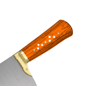 Couteau à viande robuste PK-DR, lame large argentée, manche en bois orange, embout doré, couteau de boucher professionnel - Product Image 2