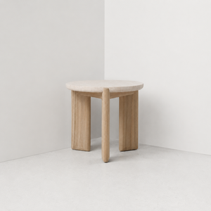 Round Travertine Side <b>Table</b> Solid Teak Wood Base Honed Stone <b>Coffee</b> <b>Table</b> for Modern Hotel Living Room and Luxury Resort Lounge - Product Image 4